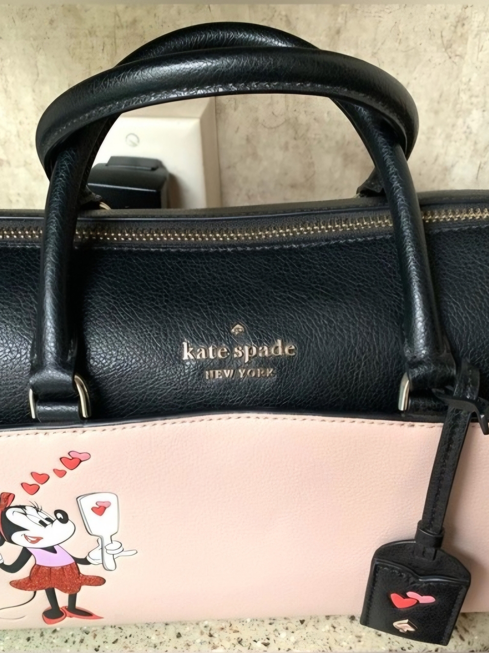 kate spade Black & Light Pink Minnie Mouse Leather Satchel